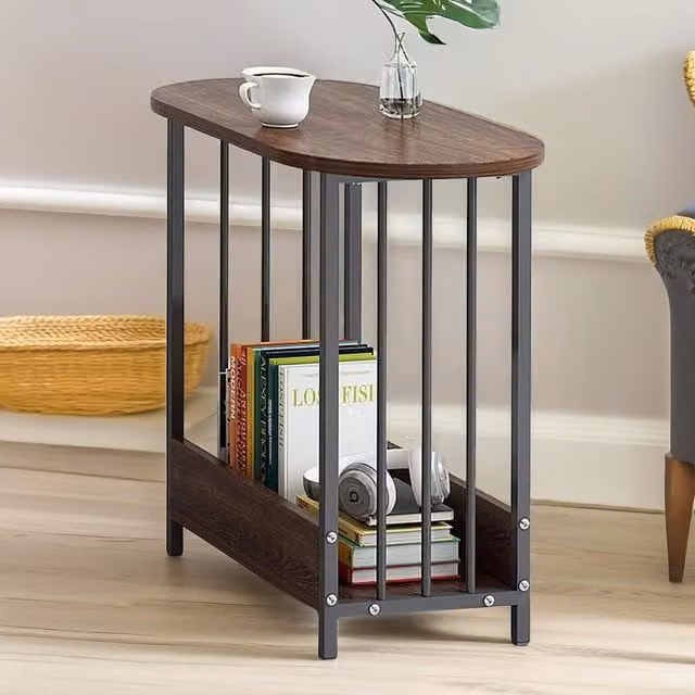 Pirlo Plush 2 Tier Narrow Side Table in Brown – 1