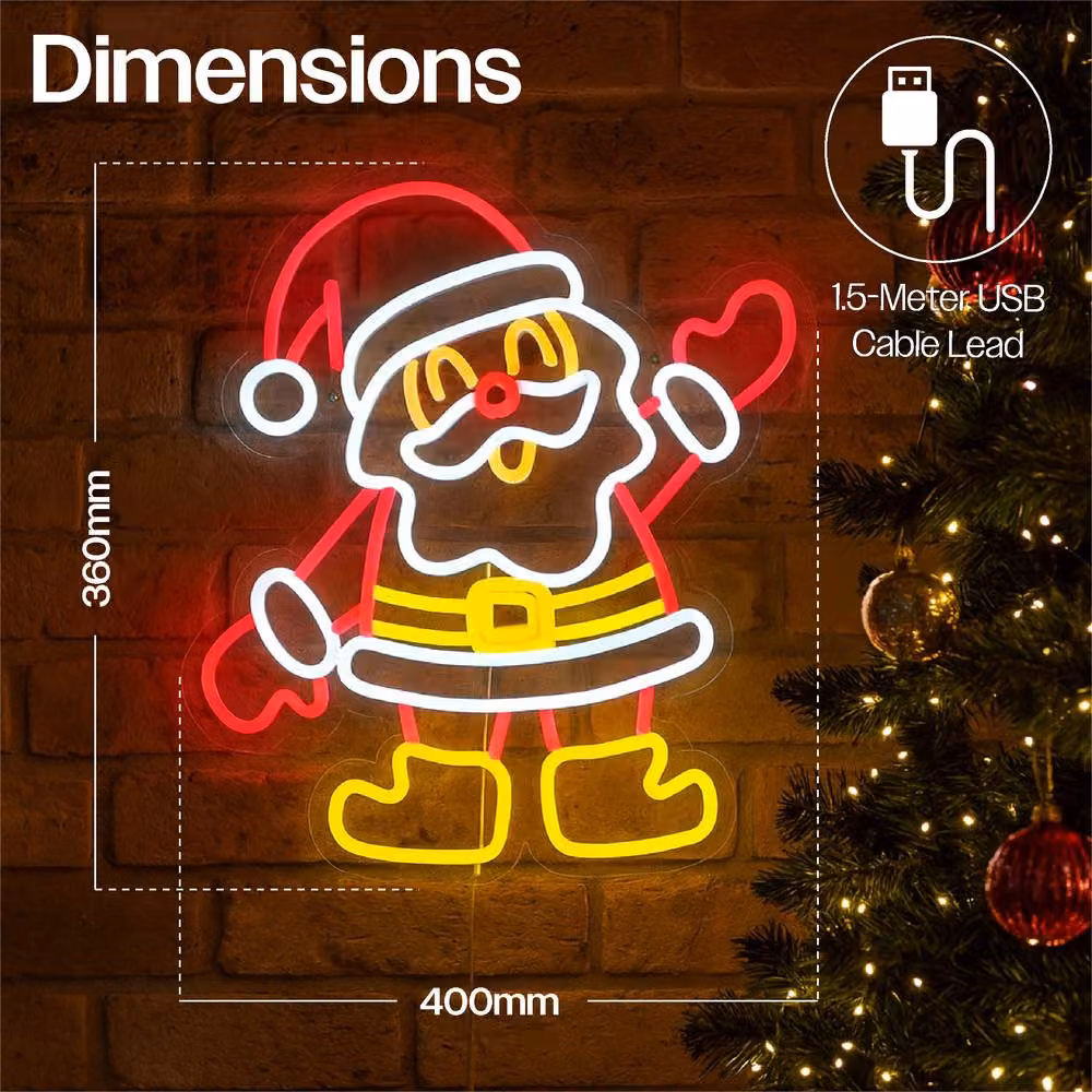 Xmas Haus Multicolour Santa Silhouette Neon LED Christmas Decoration, W: 36 cm, H: 40 cm – 1