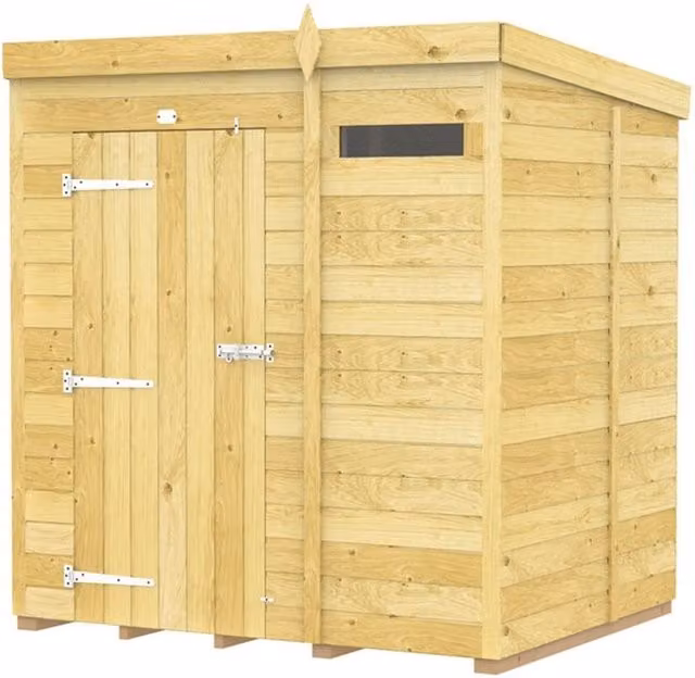 Buttercup Farm Pent Security Wood Shed with Single Door, Brown, W: 185 cm, D: 147 cm, H: 201 cm – 1
