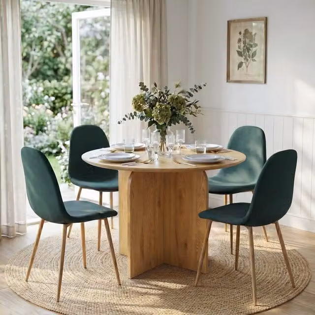 Home Garden Direct NYX Dining Set with Round Wood Effect Table and Green Chairs
