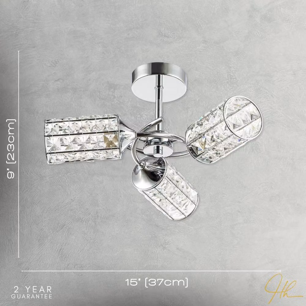 Happy Homewares Modern Dimmable LED Ceiling Light with Transparent Cylindrical Acrylic Beaded Shades in Silver – 3