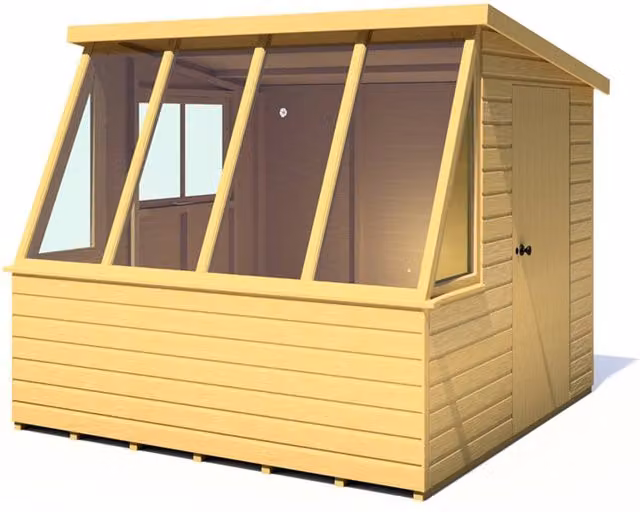 Shires Iceni 8x8' Potting Shed in Brown with Pre-Hung Doors and Opening Glass Side Window – 1