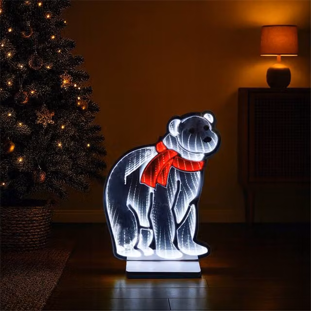 Xmas Haus Polar Bear Infinity Light with 180 Multicolour and White LEDs, W: 32 cm, H: 42 cm