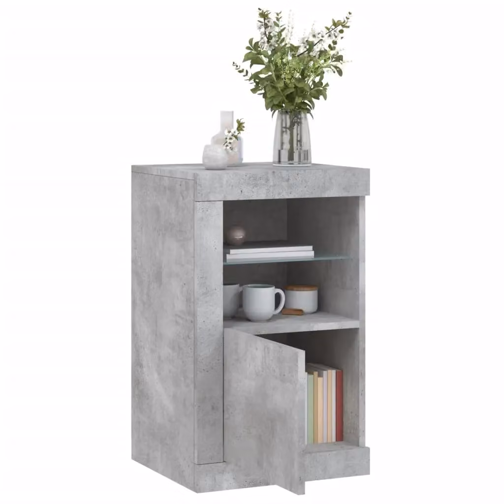 Berkfield Home Set of 2 Modern Side Cabinets in Concrete Grey with Integrated LED Lighting and Glass Details – 2