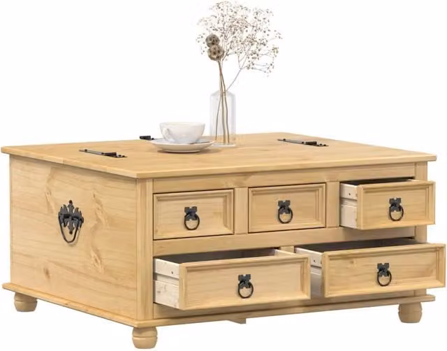 Berkfield Home Corona Storage Box in Brown Solid Pine Wood with Soft Close Lid, W: 90 cm, D: 78 cm, H: 45 cm