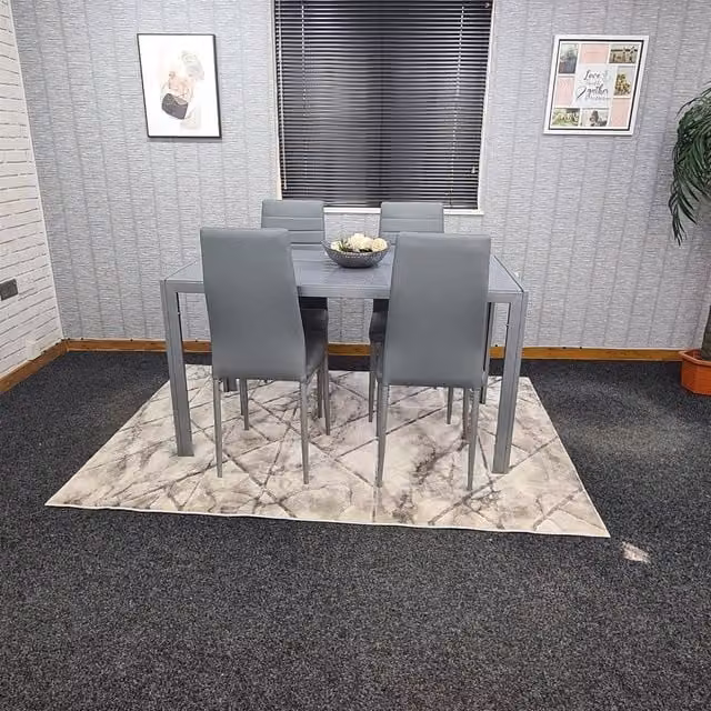 KOSY KOALA Modern Grey Dining Set with Glass Table and 4 Chairs, W/D/H: 120 x 70 x 75 cm