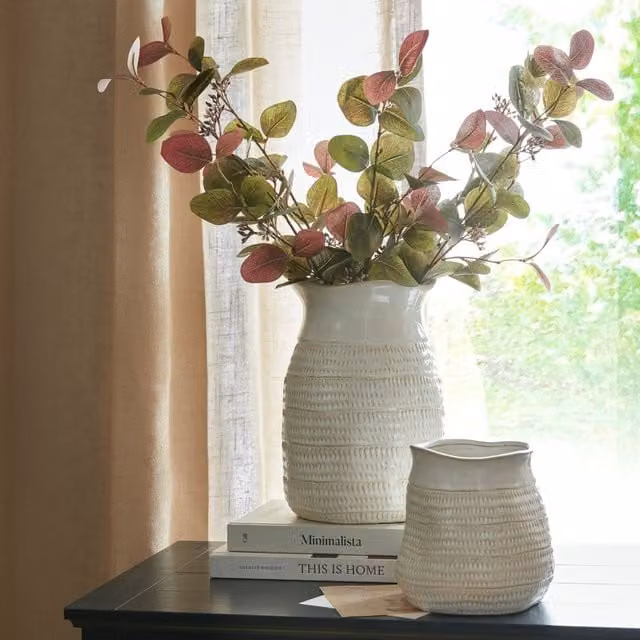 KDMK Tava Medium Hewn Ceramic Vase in White Rustic Organic Tabletop Decor