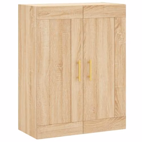 vidaXL Wall Mounted Cabinet in Sonoma Oak and Brown with Gold Details, W/D/H: 69.5 x 34 x 90 cm