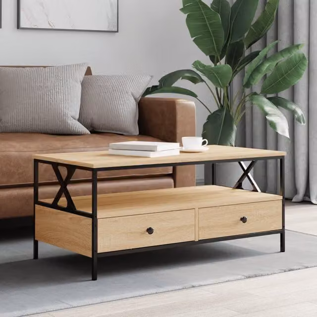 Berkfield Home Sonoma Oak Coffee Table in Brown, W/D/H: 100 x 51 x 45 cm – 1