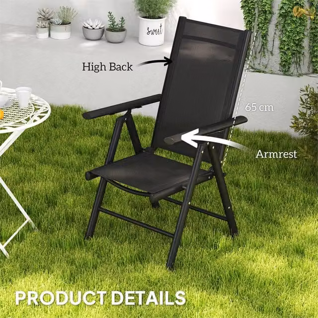 EONLION Set of 2 Black Metal Folding Garden Chairs – 1