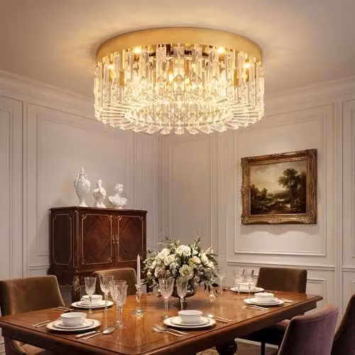 HOMCOM Crystal Ceiling Chandelier with 160 Transparent Pendants in Gold Tone – 8
