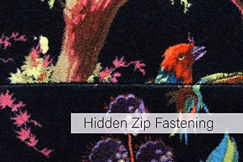 Riva Paoletti Paradise Square Cushion with Colourful Bird Print in Black Faux Velvet and Cotton, W/D/H: 50 x 50 x 50 cm – 4