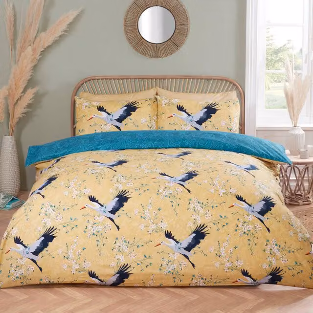 Rapport Home Reversible Microfibre Duvet Set, Yellow and Petrol, 180 x 200 cm