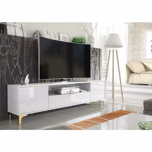 Creative Furniture Goldline Gloss TV Unit White and Gold, W: 200 cm, H: 50 cm, D: 35 cm – 4