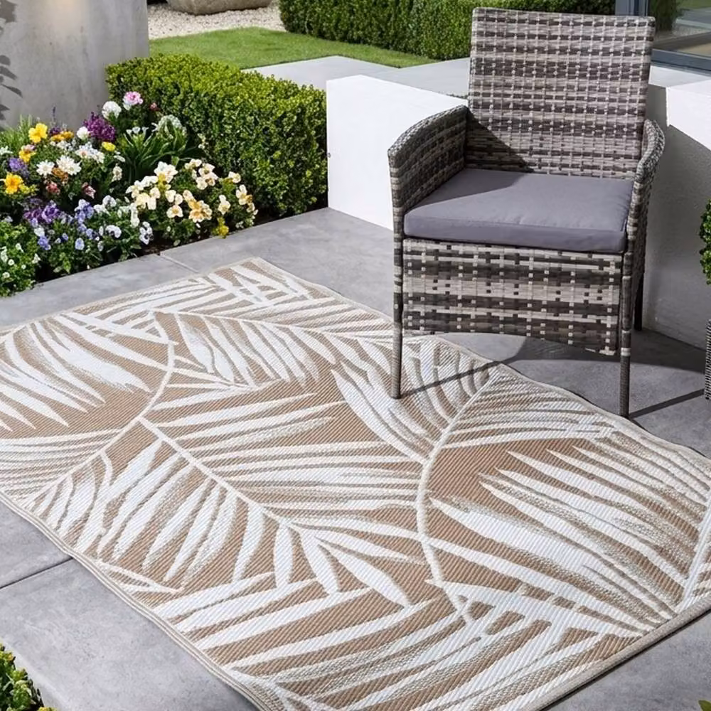 Garden Greatness Capri Neutral Outdoor Floral Garden Rug in Brown and Beige, W: 45 cm x L: 45 cm x H: 45 cm – 2