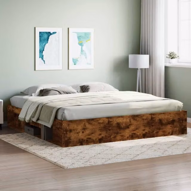 Berkfield Home Modern Smoked Oak Bed Frame in Brown, 200 x 200 cm – 1