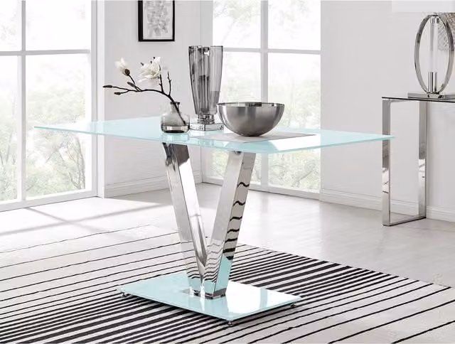 FurnitureboxUK Florini Modern Rectangular Dining Table with White Glossy Metal X-Frame and Transparent Glass Top