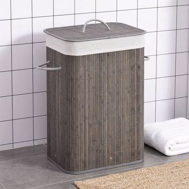 STILVORA Collapsible Fabric Laundry Basket with Lid and Handles in Grey – 1