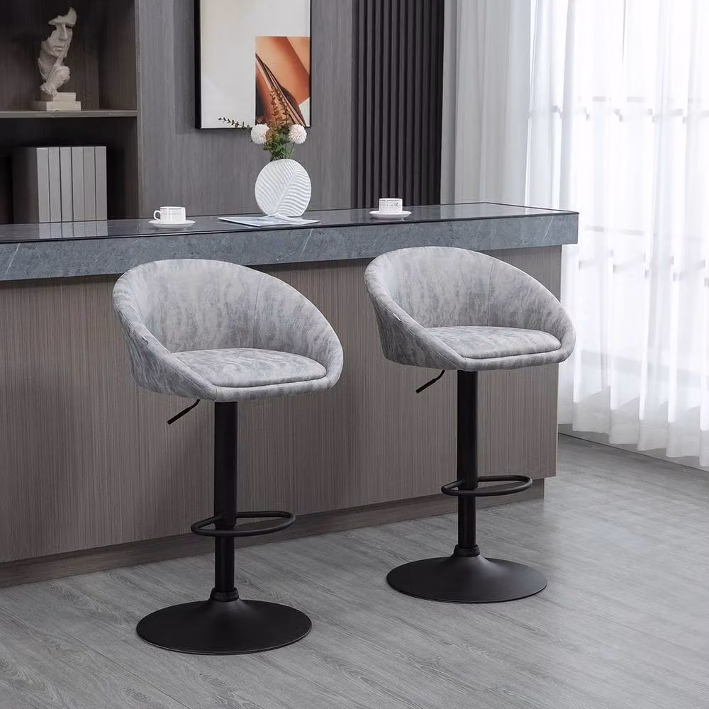 FORGEVIO Modern Adjustable Height Swivel Bar Stools, Set of 2, Grey – 3