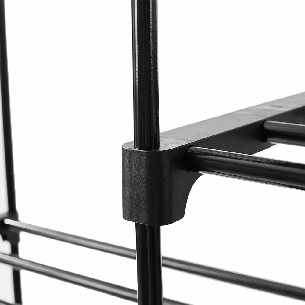 VOGREX 9-Tier Black Metal Shoe Rack with Side Hooks – 4