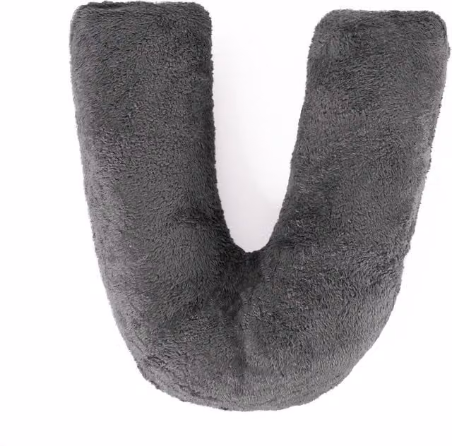 OHS U-Shaped Grey Teddy Fleece Polyester Back Pillow