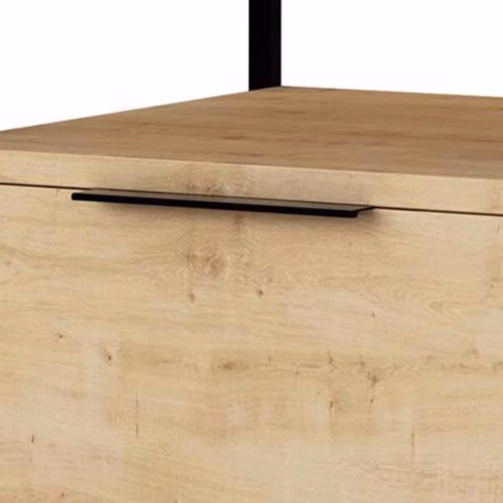VOGREX Modern 1 Drawer Nightstand in Light Oak and Black with Beige Accents – 3