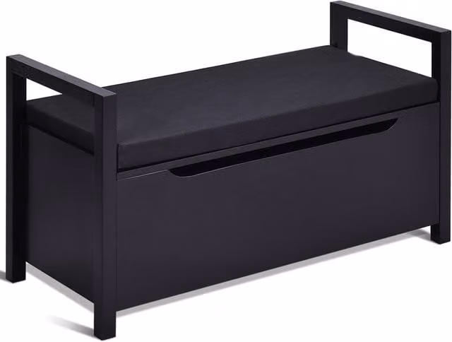 Costway Modern Black MDF and Fabric Entryway Shoe Storage Bench