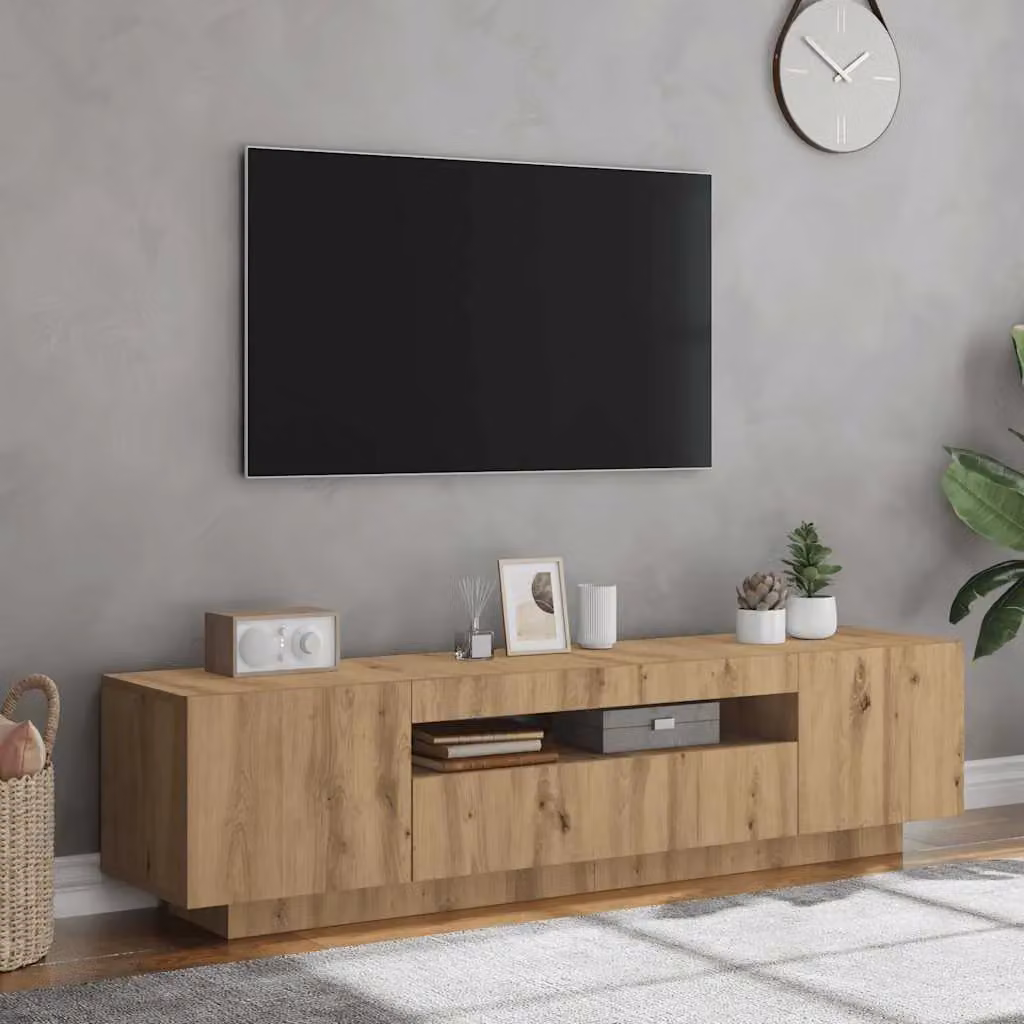 Berkfield Home Modern Artisan Oak TV Cabinet with Integrated LED Lights in Brown, W: 160 cm, D: 40 cm, H: 40 cm – 3