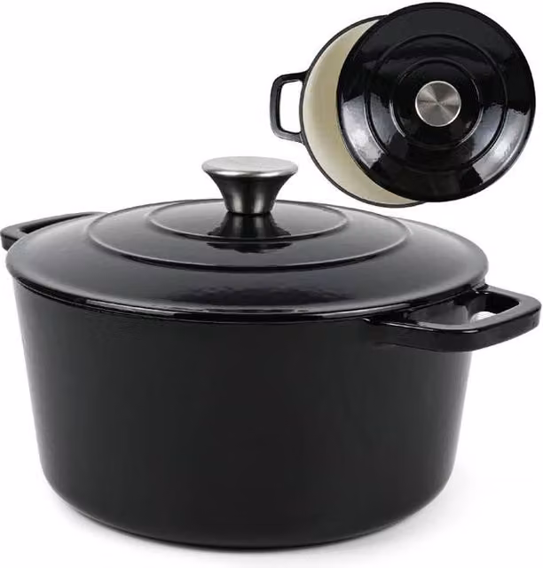 Andrew James Black Enamelled Cast Iron Casserole Dish, 26 cm – 1
