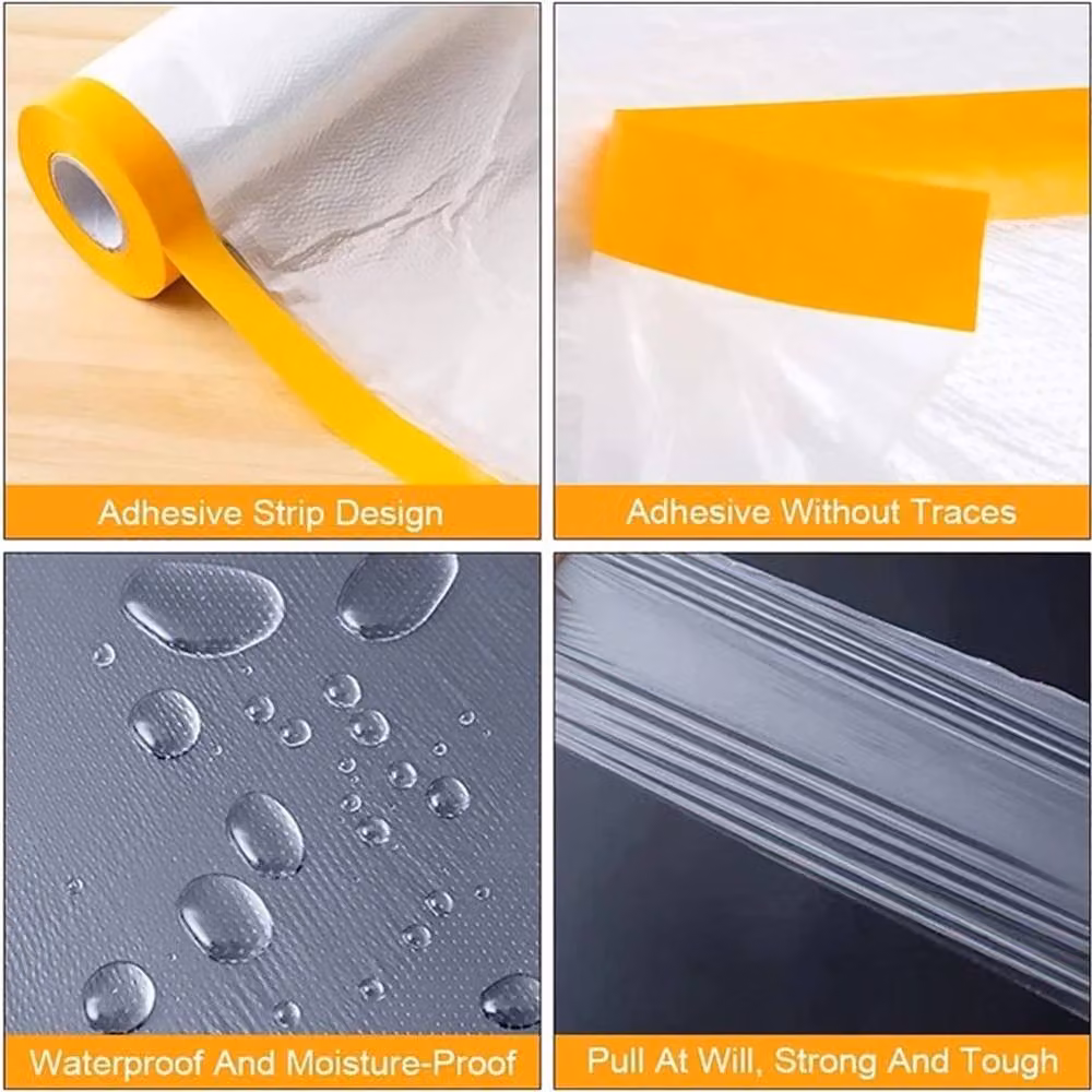 Nordara Transparent Plastic Dust Sheets Roll with Tape, Width: 52 cm, Length: 1200 cm – 2
