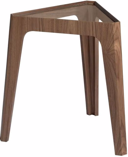 Angel Cerda Triangular Corner Table with Tempered Glass Top in Brown Walnut