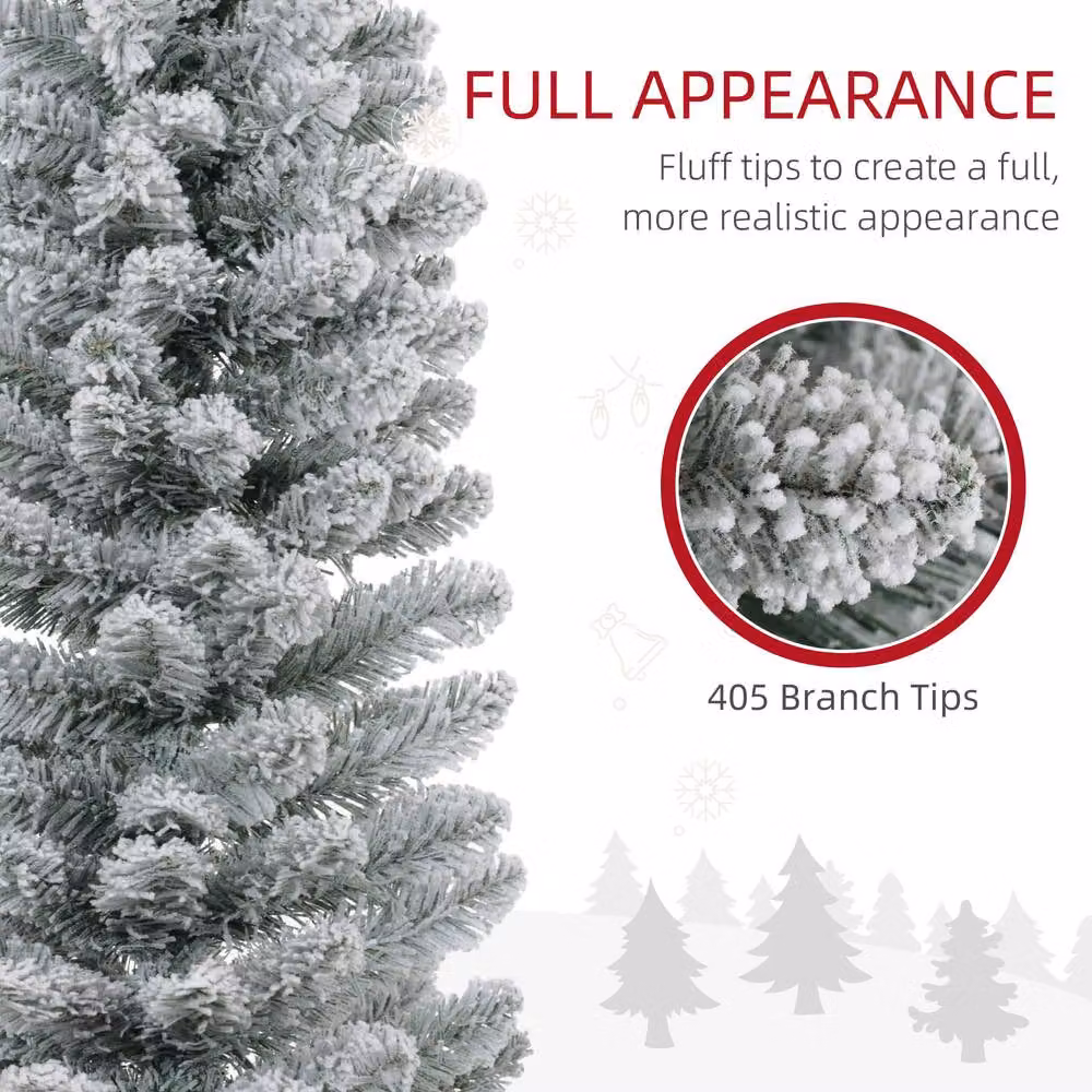 STILVORA 7ft Slim Snowy Christmas Tree in White with Metal Base – 4