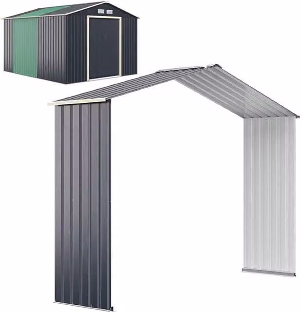 COSTWAY Grey Metal Outdoor Gable Storage Shed