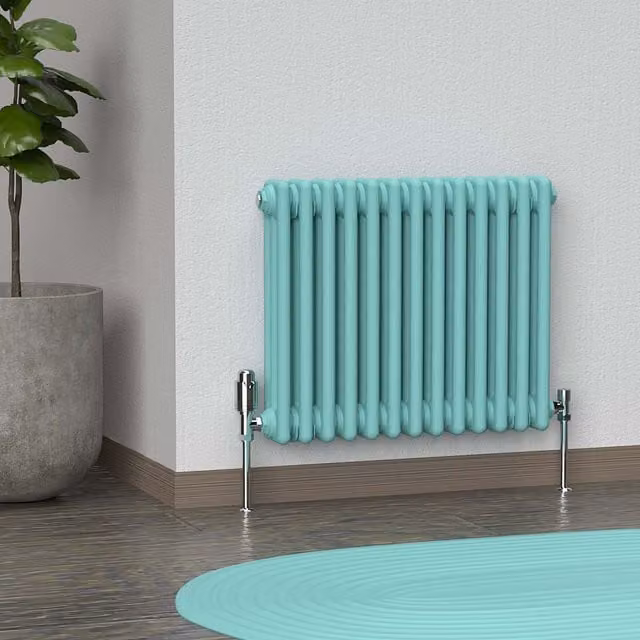 Lux Heat Horizontal 3 Column Steel Radiator in Green, W: 60.5 cm, H: 50 cm
