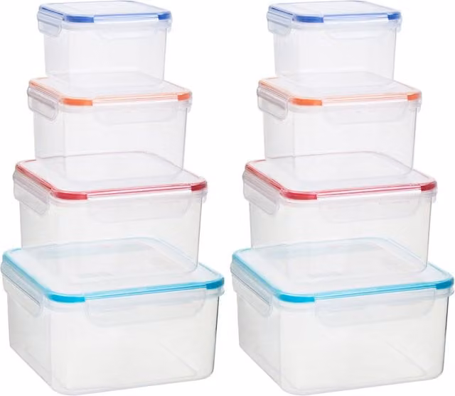 Orsina Set of 8 Airtight and Leakproof Stackable Food Storage Containers, Multicolour and Transparent Plastic – 1
