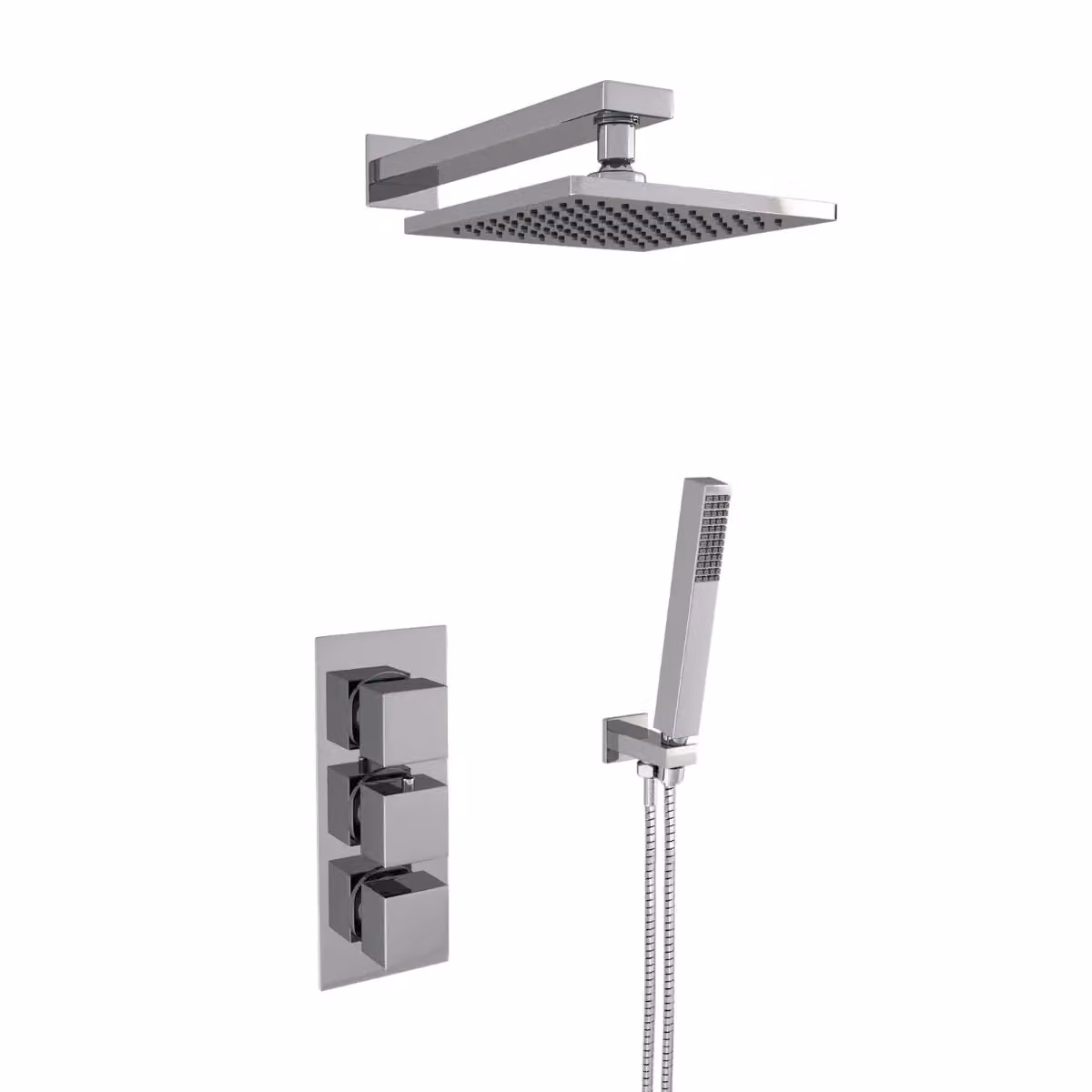 Nes Home Cameo 3 Dial 2 Way Square Shower Head and Handset Set in Silver – 2