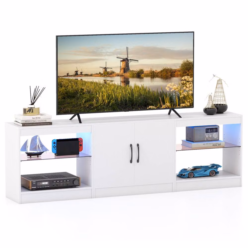 Costway 3-in-1 Modular TV Stand and Entertainment Centre for up to 85 inch TVs with LED Lights in White – 2