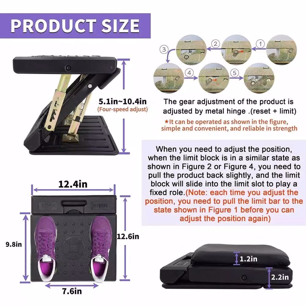 VOGREX 4 Level Adjustable Under Desk Massage Footrest in Black and Multicolour – 2