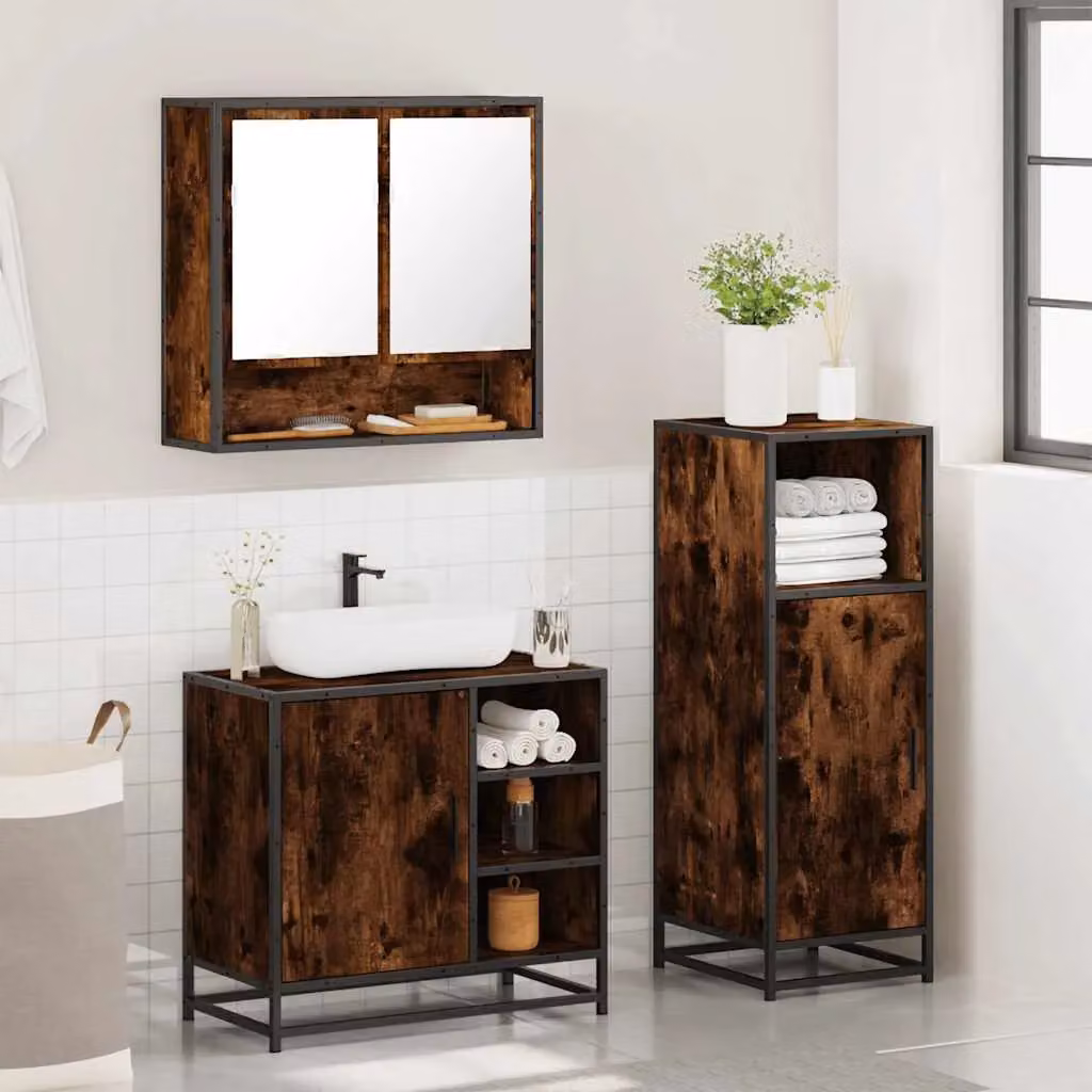 Berkfield Home 3 Piece Industrial Bathroom Furniture Set in Smoked Oak Brown – 4