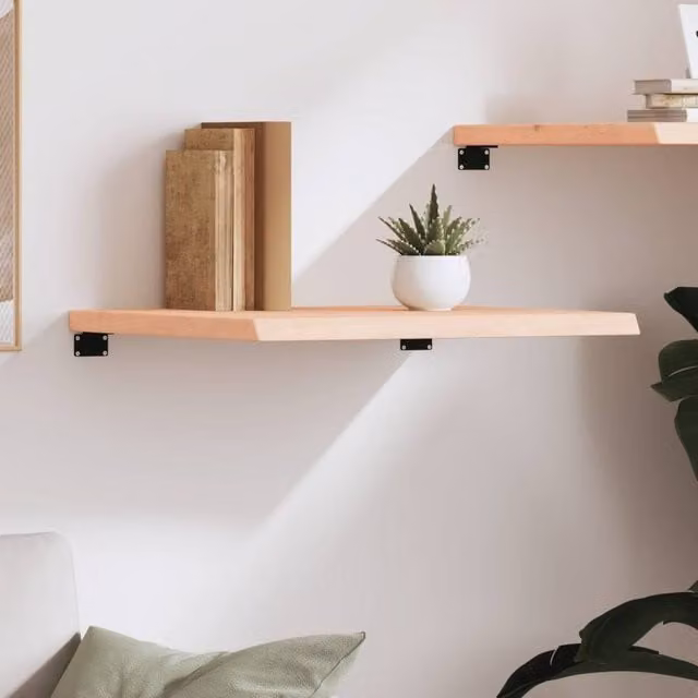 Berkfield Home Wall Mounted Oak Shelf in Natural Untreated Solid Wood W/D/H: 60 x 50 x 2-4 cm – 1