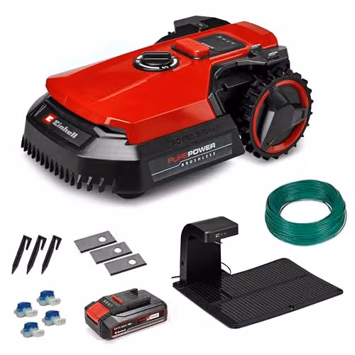 Einhell 18V Robot Lawnmower with Long-Life Rechargeable Power X-Change Battery and App Control, Black and Red