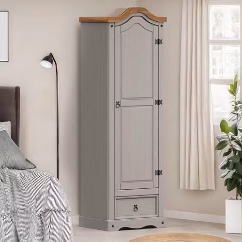 Mercers Furniture Corona Grey Waxed Pine 1 Door 1 Drawer Wardrobe H 176 x W 55 x D 45 cm – 2