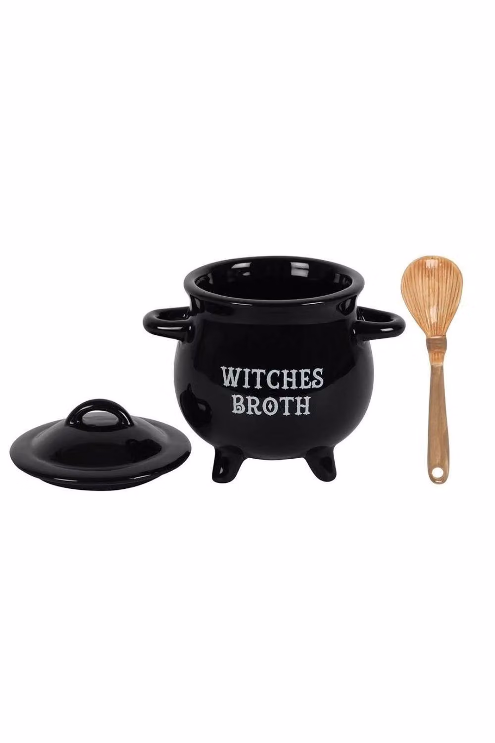 KDMD Witches Broth Cauldron Soup Bowl with Broom Spoon, Black Ceramic – 3