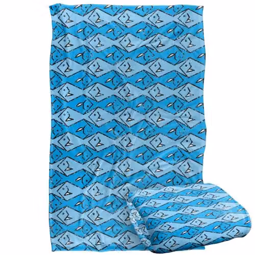 JQ Licensing Blue Zip Fishing Pattern Super Soft Silky Touch Fleece Throw Blanket, W/D/H: 91 x 147 cm