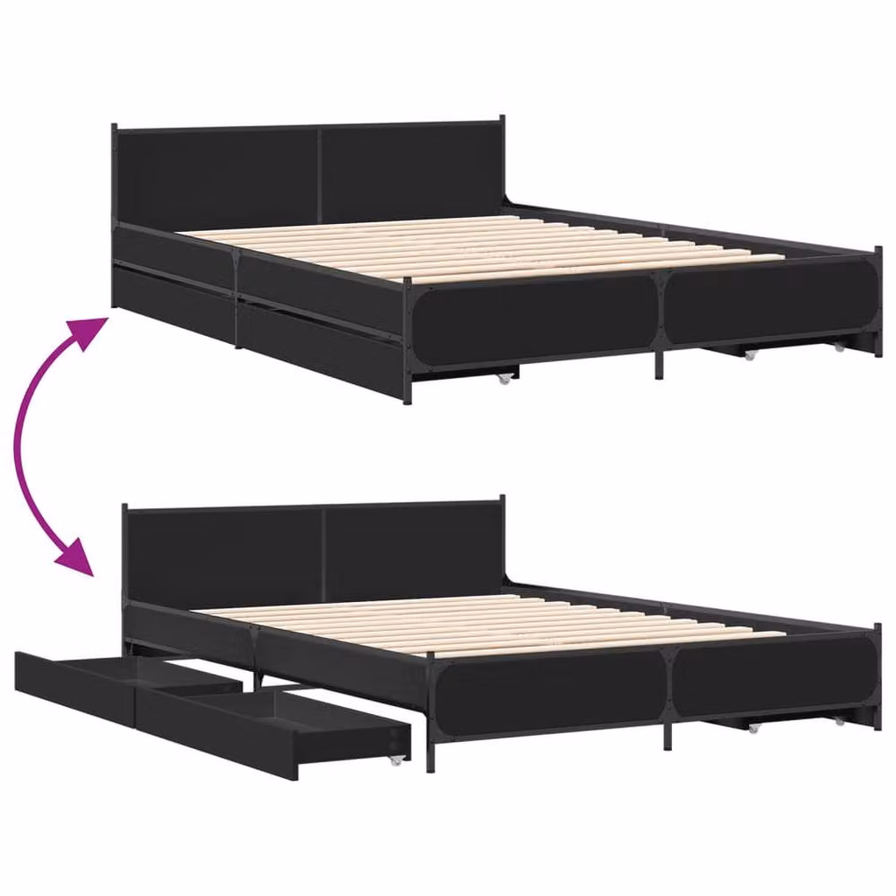 Berkfield Home Double Bed Frame with Drawers, Black, W: 135 cm, D: 190 cm, H: 56.5 cm – 4