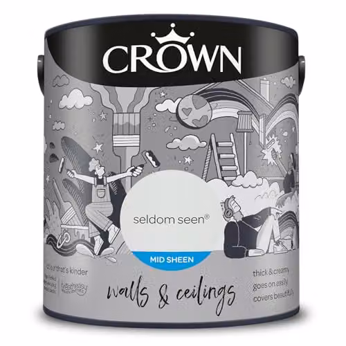 Crown Seldom Seen White Mid Sheen Walls and Ceilings Emulsion 2.5 l
