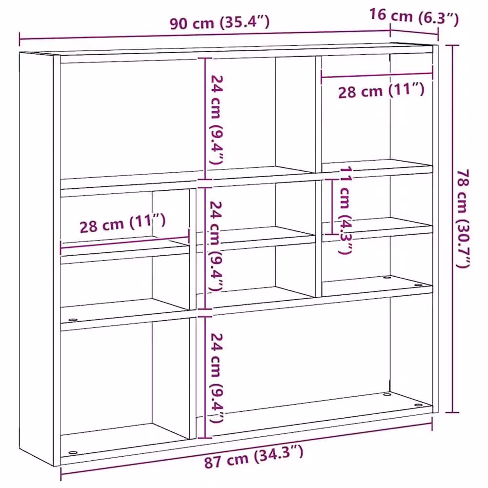 Berkfield Home Old Wood Wall Shelf in Brown, W/D/H: 90 x 16 x 78 cm – 5