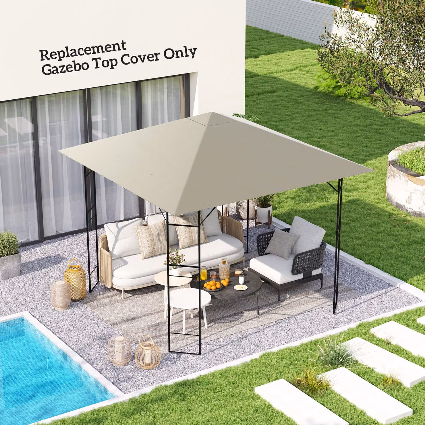 Outsunny Grey Polyester Gazebo Canopy Replacement for 01-0867, W x D: 300 x 300 cm, UPF 50+ – 2