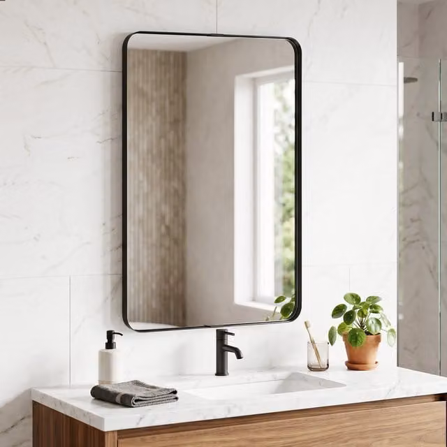 HOMCOM Modern Rectangular Wall Mounted Bathroom Mirror in Black