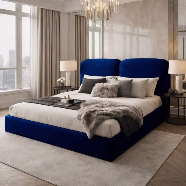 Desire Deco Alessia Plush Velvet Ottoman Storage Bed Frame in Blue, Super King, 200 x 200 cm